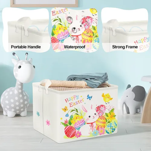 Miniatura 4 de Clastyle Cesta de Pascua grande para niños y niñas, huevos de Pascua, conejito, cesta de regalo, libro vacío, organizador de pecho, ropa, toalla