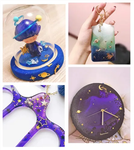 Miniatura 5 de PENTA ANGEL Abalorios de relleno de resina temática Cosmos, 42 piezas, aleación dorada, estrella, luna, planeta, accesorios de relleno para resina