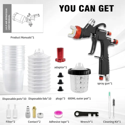 Miniatura 5 de RRJ A610 LVLP - Kit de pistola de pulverización de aire, pistolas de pintura automotriz de 0.051 in con taza mezcladora de 22.0 fl oz y 10 vasos