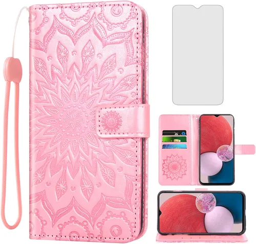 Miniatura 9 de Asuwish Funda de teléfono para Samsung Galaxy A13 LTE 4G con protector de pantalla de vidrio templado y funda delgada de cuero, soporte