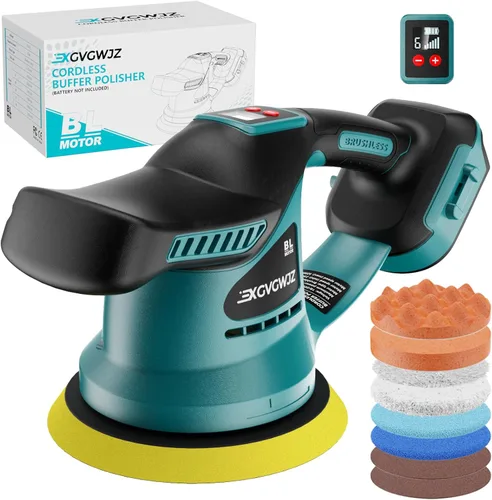 Pulidora inalámbrica para batería Makita de 18 V, 450 W sin escobillas para coche, pulidora de cera con disco de 6 pulgadas, 6 velocidades variables