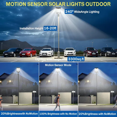 Miniatura 3 de Farolas solares impermeables para exteriores, 6500K 8500W gran angular, luz de inundación LED IP66 del atardecer al amanecer solar con sensor