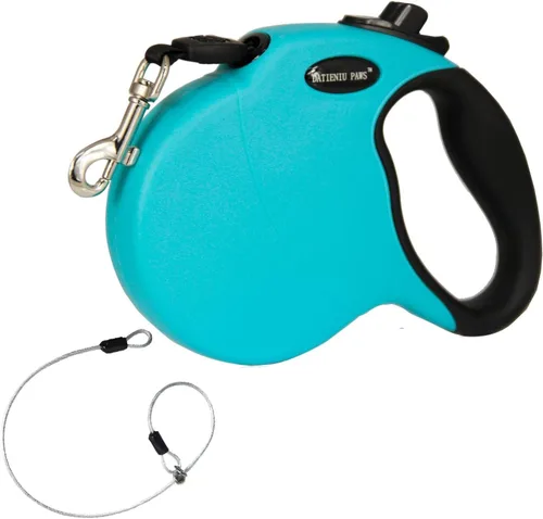 Miniatura 10 de Correa retráctil para perro de 16 pies a prueba de mordidas, cuerda de alambre antimasticación, manos libres, bloqueo de seguridad ajustable, Negro