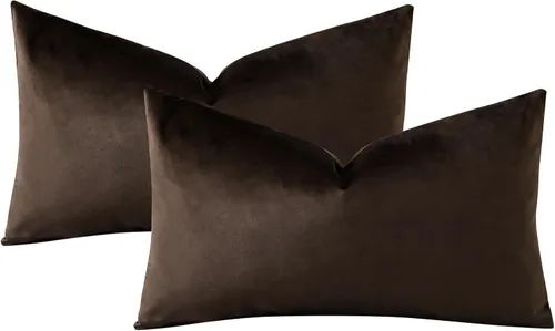 Miniatura 6 de OTOSTAR Paquete de 2 fundas de almohada decorativas de terciopelo suave y sólido de 16 x 24 pulgadas, fundas de almohada lumbares, fundas de Marrón