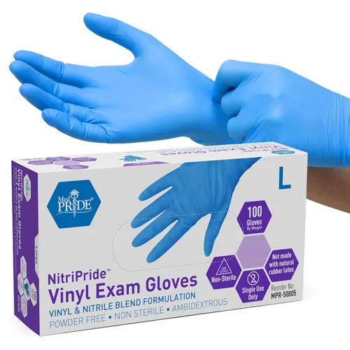 Miniatura 6 de MED PRIDE Guantes desechables de protección multiusos para manos, mezcla de nitrilo-vinilo, medianos 100 - sin polvo, sin látex y sin goma - guantes