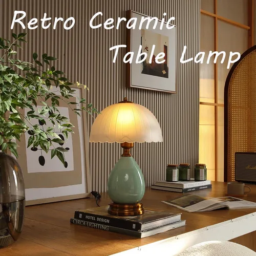 Miniatura 2 de Glivpny Lámpara vintage para sala de estar, lámparas de mesa de cerámica modernas de 16 pulgadas para dormitorio, mesita de noche retro lámparas