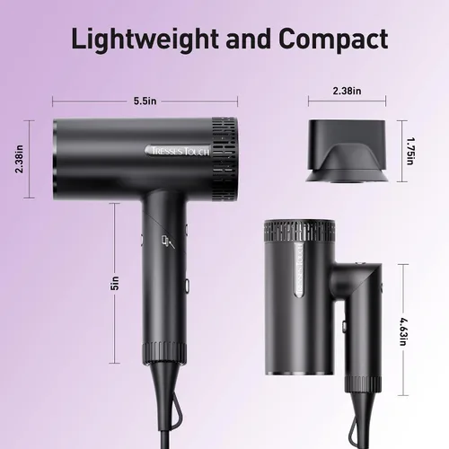 Miniatura 2 de Secador de pelo, secador iónico de alta velocidad, potente motor de 1600 vatios para secado rápido y cabello lacio y ondulado, plegable, ligero