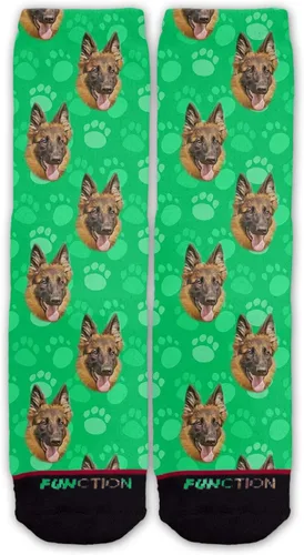 Función calcetines de moda con cara de perro pastor alemán, patrón de cabeza, colores para cachorros