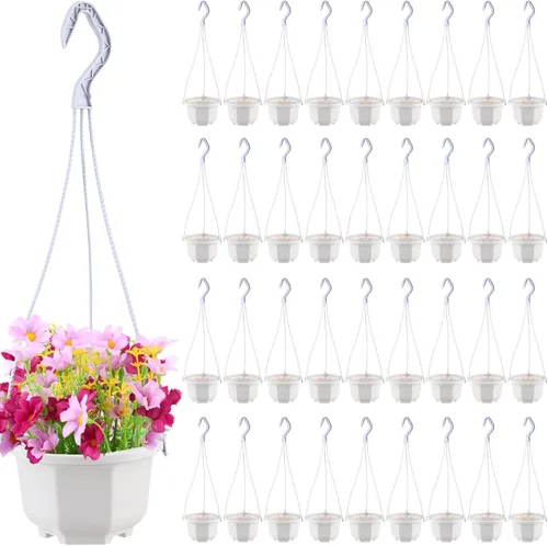 Miniatura 13 de Roshtia 24 piezas de maceta colgante de plástico con gancho, macetas de flores, cestas, soporte de maceta de vivero colgante para plantas de jardín