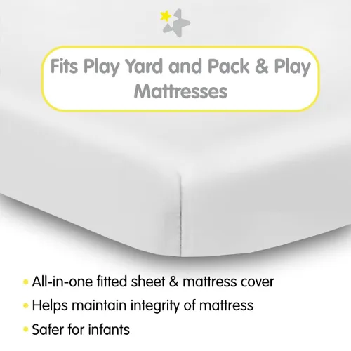 Miniatura 2 de BreathableBaby Sábana bajera ajustable todo en uno y funda impermeable para colchón de patio de juegos de 39 x 27 pulgadas, color blanco