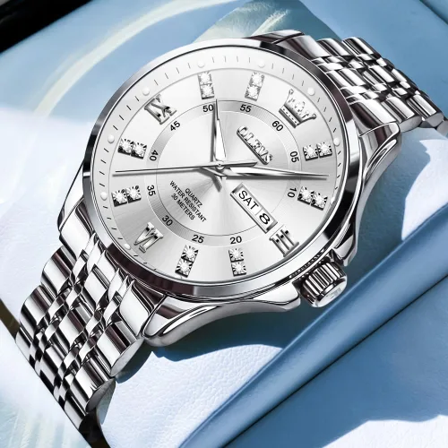 Miniatura 16 de OLEVS - Relojes de diamantes para hombres, relojes de vestir a prueba de agua, relojes analógicos de cuarzo de lujo con calendario de fecha y correa