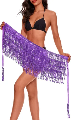 Miniatura 6 de Belly Dance Skirt Fringe Skirt Sequins Tassel Hip Scarf Rave Party Dance Performance Costume for Women and Girls