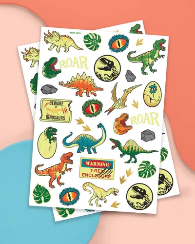 Miniatura 2 de xo, Fetti Tatuajes temporales de dinosaurios - 44 piezas que brillan en la oscuridad Suministros para fiesta de cumpleaños, recuerdos de fiesta