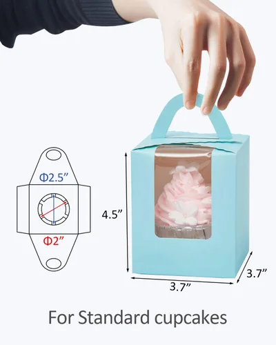 Miniatura 6 de qiqee Cajas de magdalenas de color azul claro, soportes individuales para cupcakes desechables, 50 unidades, cajas de magdalenas individuales