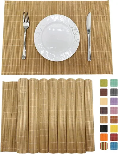 Miniatura 25 de Juego de 8 manteles individuales de bambú para sushi, estilo japonés, antideslizantes, de bambú, lavables, resistentes al calor, para comedor