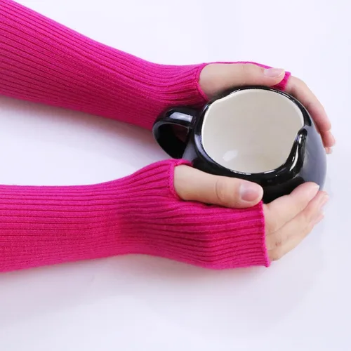 Miniatura 54 de Facecozy Calentadores de brazos para mujer, mezcla de lana de cachemira, guantes largos sin dedos para mujer, guantes para clima frío con agujero