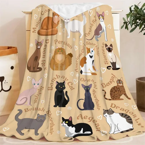 Miniatura 8 de Manta de gatos para amantes de los gatos - 40x50 pulgadas, mantas de franela suaves con patrón de gatos lindos, acogedoras, para gatos de raza