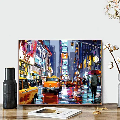 Miniatura 3 de QUITEDEW Kit de pintura por números para adultos, Times Square para adultos, kits de pintura por números, paisaje de calle, pintura cuadrada