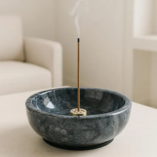 Miniatura 8 de Cuenco de incienso de mármol con quemador de latón – Quemador de incienso de piedra pulida a mano natural para palos, conos, palo, santo y salvia