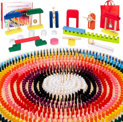 Juego de dominó de 1000 piezas para niños con 20 bloques adicionales, azulejos coloridos para construcción, apilamiento, carreras, volar, dominó de