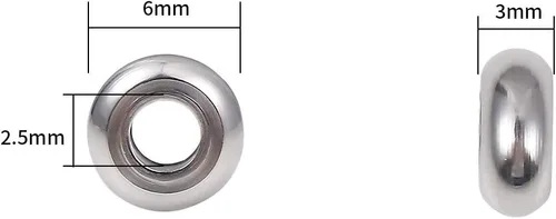 Miniatura 2 de BEADIA Cuentas espaciadoras de acero inoxidable de 0.236 x 0.118 in Rondelle sueltas para hacer joyas de bricolaje, 100 unidades con agujero