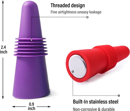 Miniatura 5 de Tapones de vino sellador de botellas de bebidas, de silicona suave, tapones para botellas de vino, corchos con agarre superior para mantener el vino