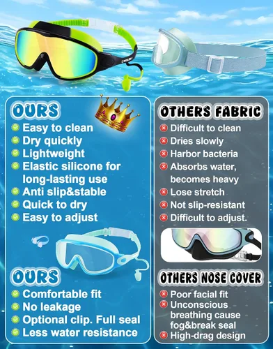 Miniatura 6 de WIN.MAX Paquete de 2 gafas de natación antiniebla, anti rayos UV, visión transparente para hombres, mujeres, niños y niñas, gafas de natación