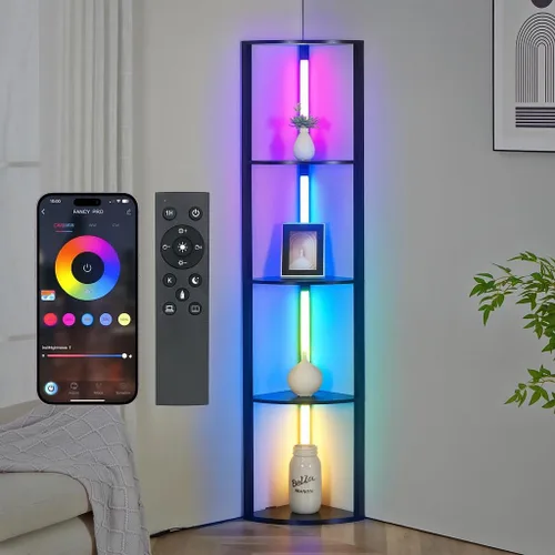 Miniatura 11 de FENLO Fancy Plus Estante de piso de 64 pulgadas para exhibición de curiosidades, con lámparas de luz LED regulables, esquinero resistente y con Negro