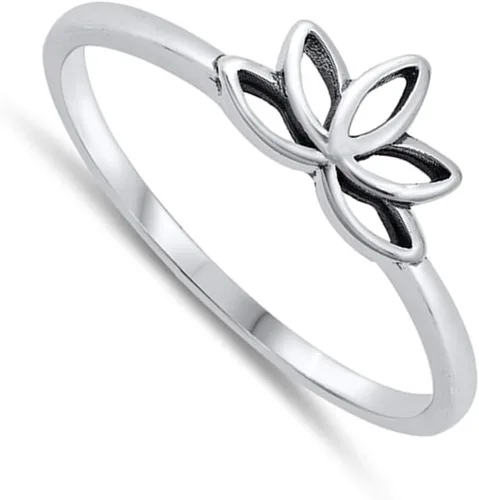 Miniatura 2 de Anillo de plata de ley 925 con diseño de loto abierto tradicional, tamaños 4-12