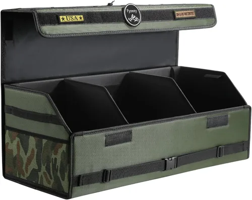 Miniatura 15 de Fyzeoty Organizadores de coche para maletero para SUV Sedán, caja de almacenamiento de cuero, tapa magnética, plegable y ajustable, 16.5 pulgadas