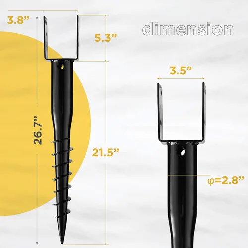 Miniatura 5 de Anclaje de Tierra Premium Sin Excavación DIY de Tornillo Modelo en U de 27 Pulgadas Se Adapta a Poste Estándar 4x4 (3.5" X 3.5" Pulgadas) Ideal