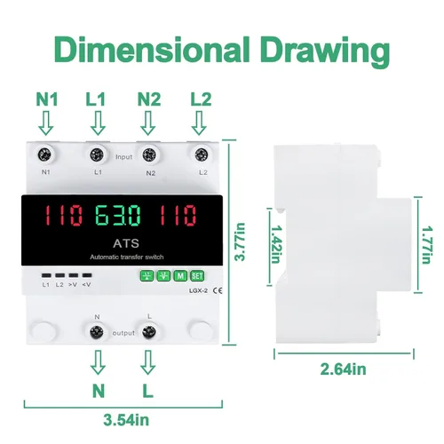 Miniatura 7 de Interruptor de transferencia automática/manual de 63A 110V, selector de fase de prioridad L1, pantalla LED, montaje en carril DIN, 50/60Hz, ATS