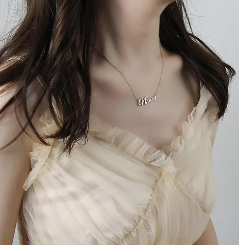 Miniatura 4 de BUREI Women Name Necklace Personalized 14K Gold Plated Name Necklace Nameplate Pendant Jewelry Gift