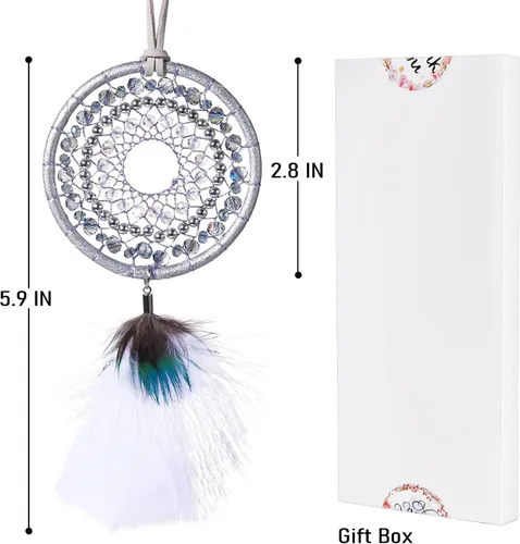 Miniatura 6 de Atrapasueños azul hielo, plumas de pavo y plumas de pavo real, hecho a mano, pequeño atrapasueños para dormitorio, atrapasueños para niñas