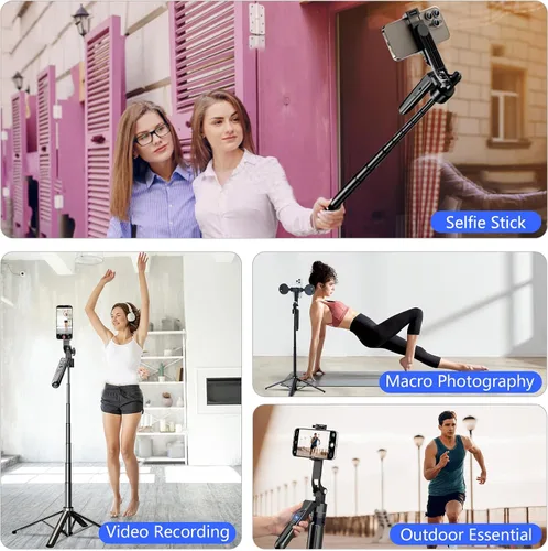 Miniatura 4 de Trípode para selfie stick de seguimiento automático de cara para iPhone con luz, soporte de trípode para cámara de teléfono de 70.9 pulgadas
