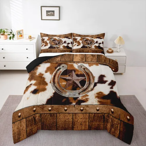 Miniatura 15 de Juego de edredón de vaquero, tamaño King, juego de ropa de cama de herradura con estrellas del oeste de Texas para adultos, hombres y niños, ropa