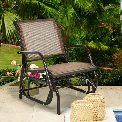 Miniatura 9 de Giantex Silla columpio con marco de metal de estudio, cómoda silla de patio para jardín, porche, patio trasero, piscina, mecedora al aire libre