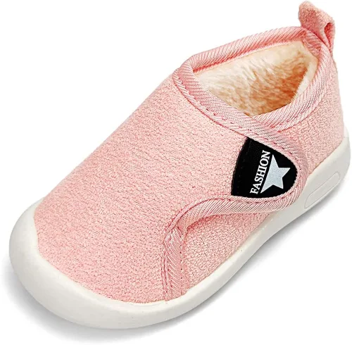OAISNIT Botas de nieve para bebés y niñas con suela de goma antideslizante, zapatos de invierno con pantuflas casuales de piel de felpa cálida