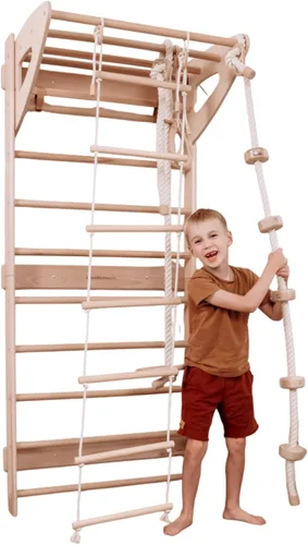 Escalera sueca para niños para juegos activos en interiores, barra de dominadas ajustable, escalera de cuerda, anillos de gimnasia, cuerda de