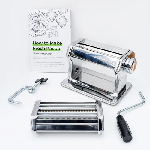 Miniatura 5 de Cotswold Homeware - Máquina para hacer pasta de acero inoxidable con ajustes de grosor ajustables, estante de secado de pasta de madera, raspador