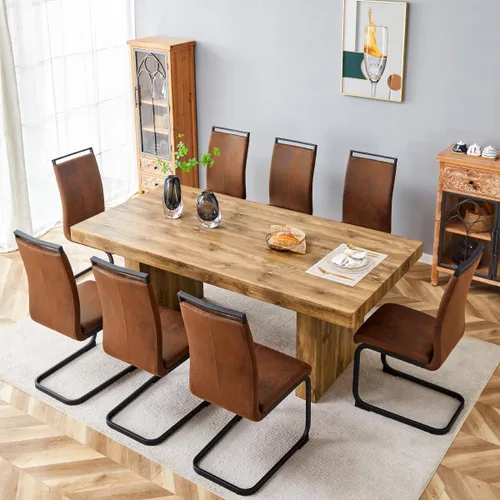 Miniatura 10 de gopop Rustic Modern 79" Rectangular Dining Table, Solid Wood Farmhouse Kitchen Table with Sturdy Legs, Wooden Dining Room Table for 6–10 People