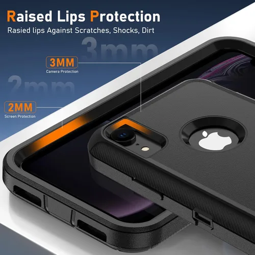 Miniatura 5 de Jshru para iPhone XR Funda con [2 Pack] Protector de Pantalla HD, [Grado Militar] 3-en-1 Resistente Protector de Cuerpo Completo a Prueba de Negro