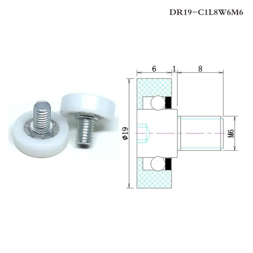 Miniatura 3 de 10 piezas de diámetro exterior 0.866 in POM U guía de ranura y rodillo de cajón de refrigerador 22x7xM6 DU22 C6L8W7M6 cajón rueda redonda DR19 DR22