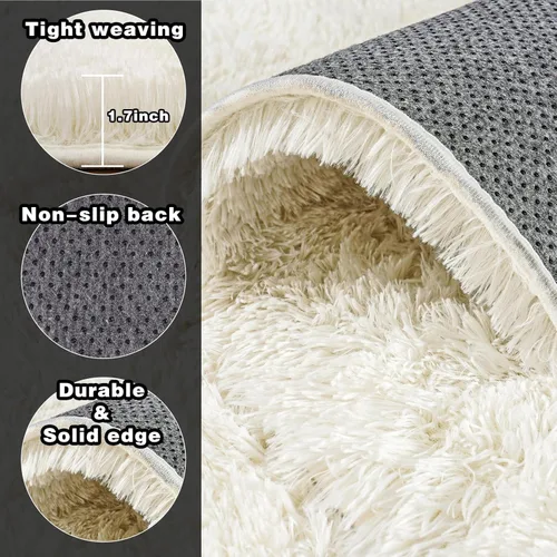Miniatura 5 de Alfombras de área de 8x10 para sala de estar, alfombra shaggy grande ultra suave y esponjosa para dormitorio, alfombras de felpa mullida Blanco crema