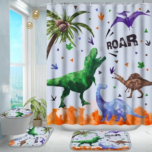 Miniatura 12 de Poedist Juego de 4 cortinas de ducha de baño, juegos de cortinas de baño para niños con alfombras