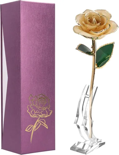 Miniatura 15 de Ejoyous Regalo de rosa para el día de la madre para mamá, rosa sumergida en oro de 24 quilates chapada en oro real preservada para siempre con Rosa