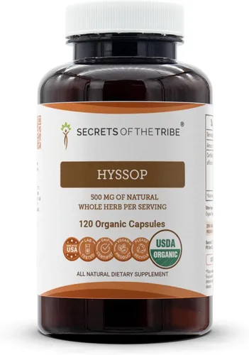Miniatura 7 de Secrets of the Tribe Hisopo orgánico 500 mg cápsulas vegetales para apoyo respiratorio e inmunológico Certificado USDA Suplemento herbario