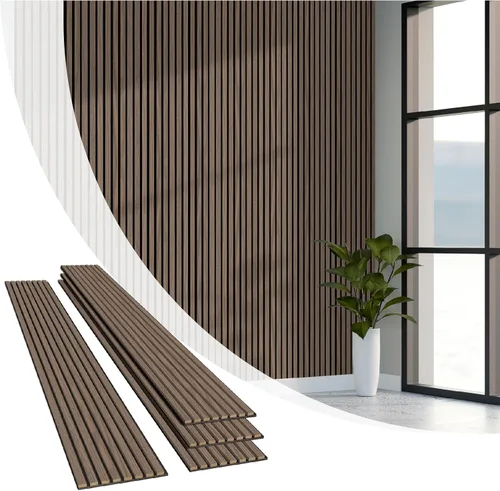 Miniatura 12 de Olanglab Paquete de 4 paneles de pared de listones de madera, paneles de pared acústicos de madera, 94.5"x12.6" pulgadas, cada uno de los paneles
