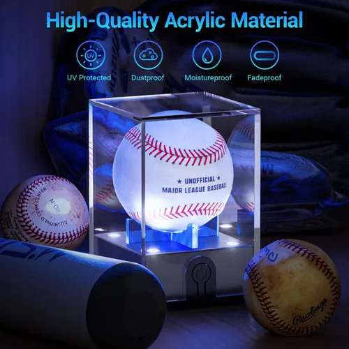 Miniatura 4 de Vitrina de béisbol con luz LED, estuche de béisbol acrílico para exhibición, soporte de béisbol iluminado, protector UV, estuche transparente