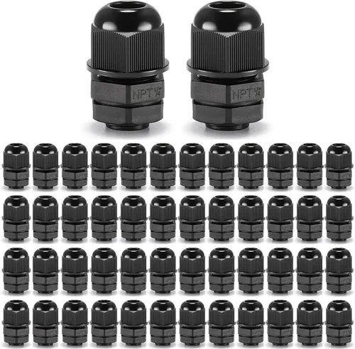 Miniatura 12 de QILIPSU Prensaestopas de nailon NPT de 1/2, impermeable, IP68 ajustable, para cable de 0.236-0.472 in de diámetro (1/2 NPT, 12 unidades)